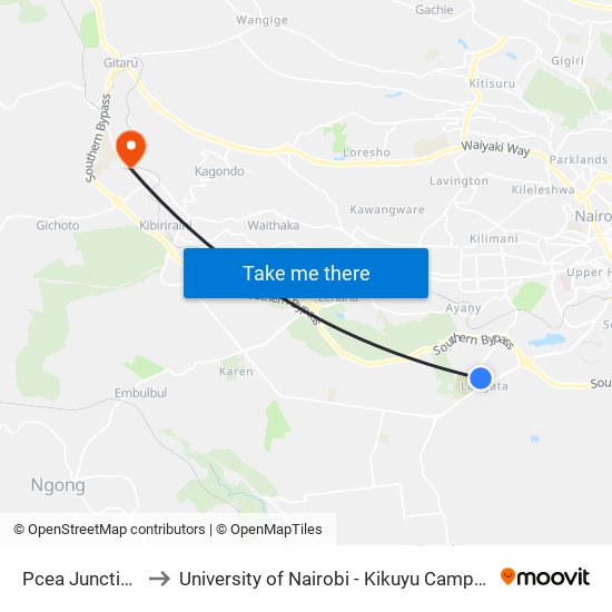 Pcea Junction to University of Nairobi - Kikuyu Campus map