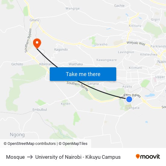 Mosque to University of Nairobi - Kikuyu Campus map