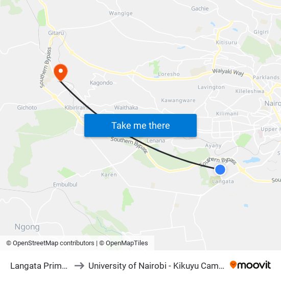 Langata Primary to University of Nairobi - Kikuyu Campus map