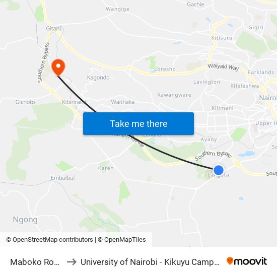 Maboko Road to University of Nairobi - Kikuyu Campus map