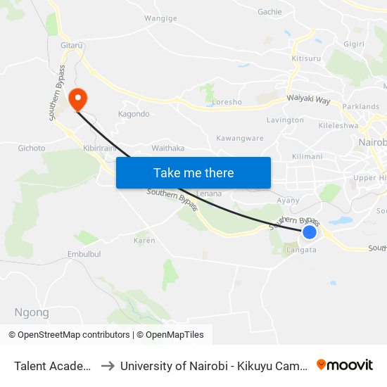 Talent Academy to University of Nairobi - Kikuyu Campus map