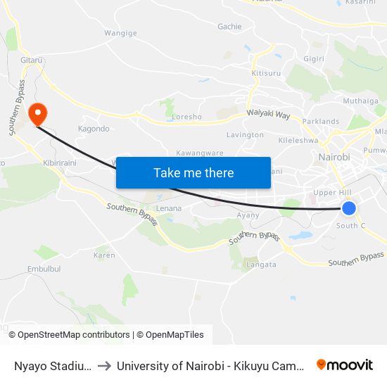 Nyayo Stadium to University of Nairobi - Kikuyu Campus map