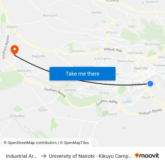 Industrial Area to University of Nairobi - Kikuyu Campus map