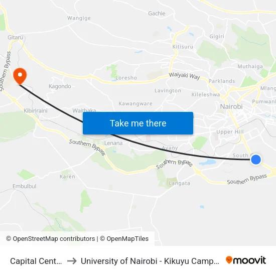 Capital Centre to University of Nairobi - Kikuyu Campus map