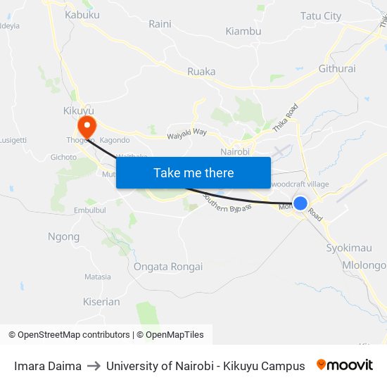 Imara Daima to University of Nairobi - Kikuyu Campus map