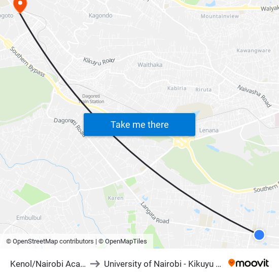 Kenol/Nairobi Academy to University of Nairobi - Kikuyu Campus map