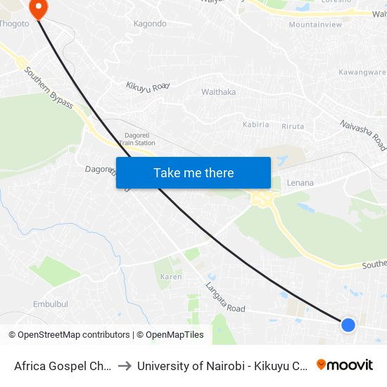 Africa Gospel Church to University of Nairobi - Kikuyu Campus map