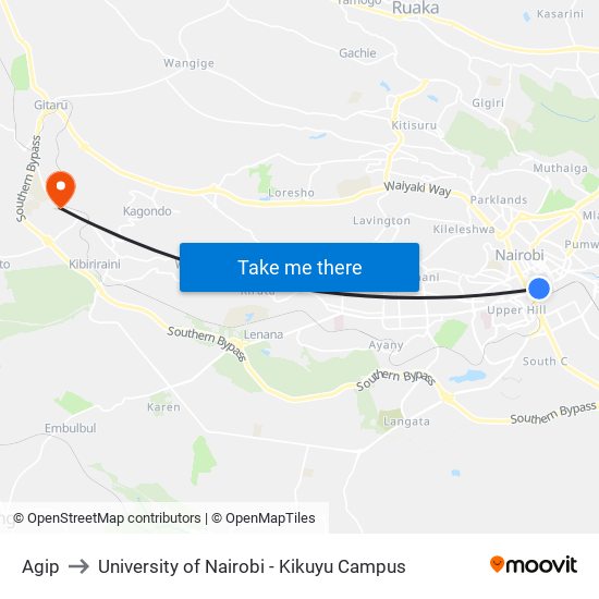 Agip to University of Nairobi - Kikuyu Campus map