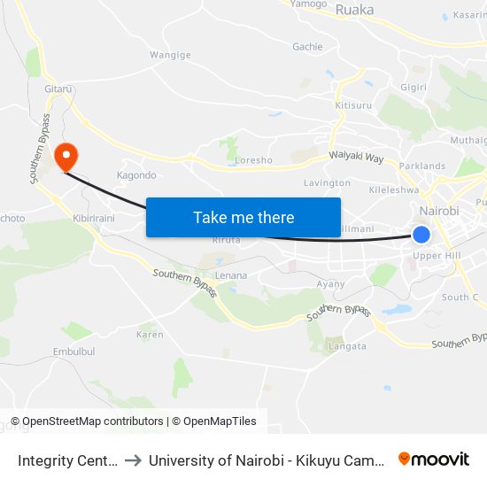 Integrity Centre to University of Nairobi - Kikuyu Campus map