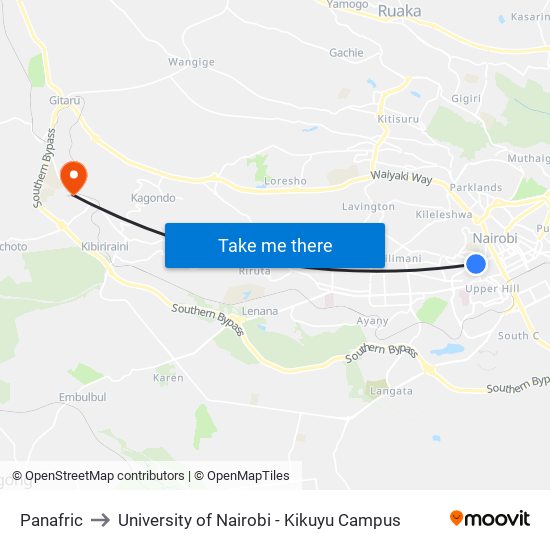 Panafric to University of Nairobi - Kikuyu Campus map