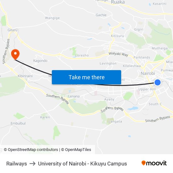 Railways to University of Nairobi - Kikuyu Campus map