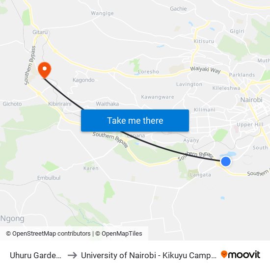 Uhuru Gardens to University of Nairobi - Kikuyu Campus map