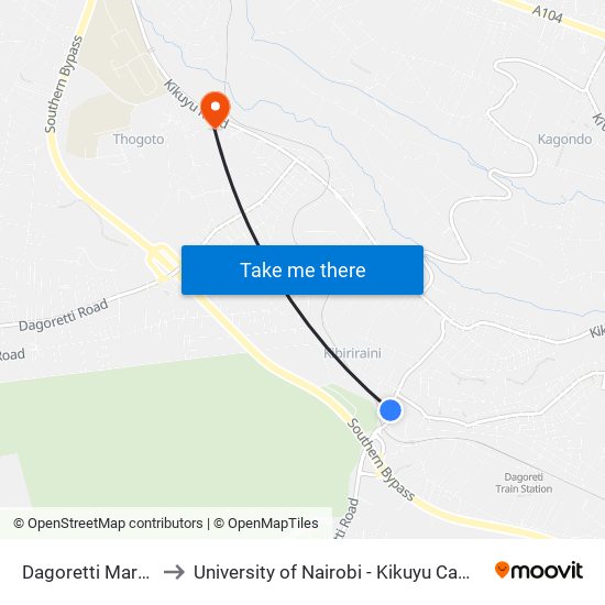 Dagoretti Market to University of Nairobi - Kikuyu Campus map