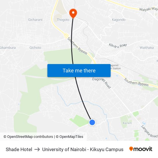 Shade Hotel to University of Nairobi - Kikuyu Campus map