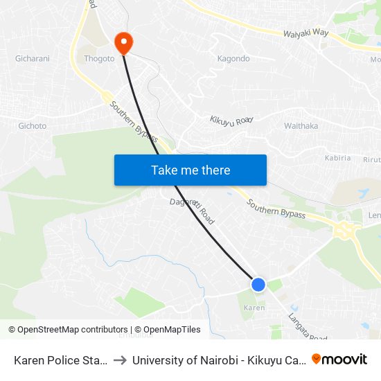 Karen Police Station to University of Nairobi - Kikuyu Campus map