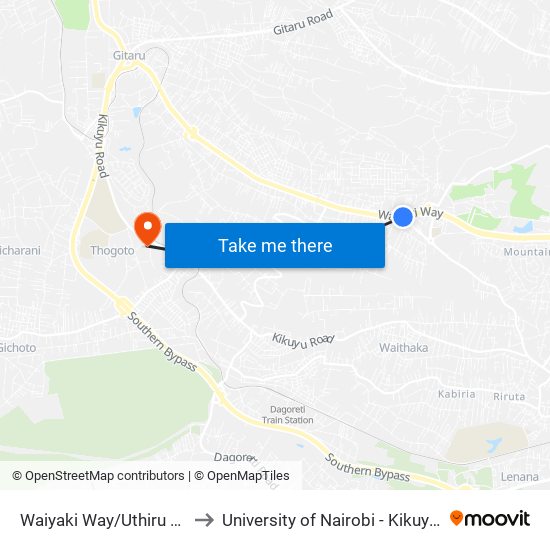 Waiyaki Way/Uthiru Junction to University of Nairobi - Kikuyu Campus map