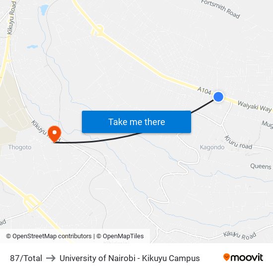 87/Total to University of Nairobi - Kikuyu Campus map