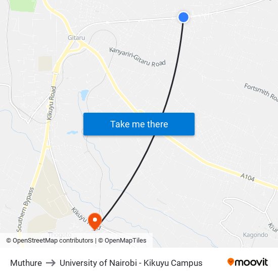 Muthure to University of Nairobi - Kikuyu Campus map