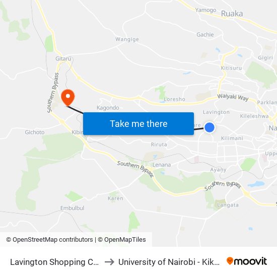 Lavington Shopping Centre/Shell to University of Nairobi - Kikuyu Campus map