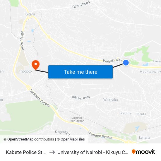 Kabete Police Station to University of Nairobi - Kikuyu Campus map