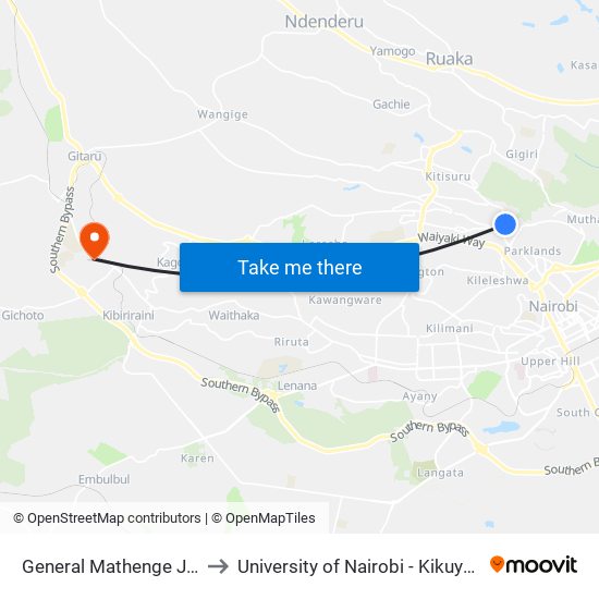 General Mathenge Junction to University of Nairobi - Kikuyu Campus map