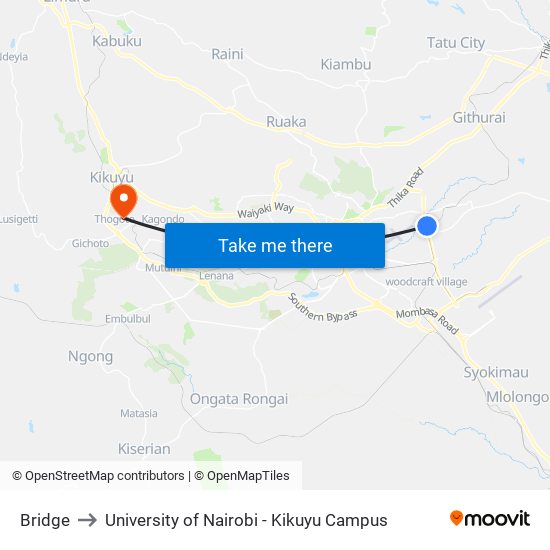 Bridge to University of Nairobi - Kikuyu Campus map