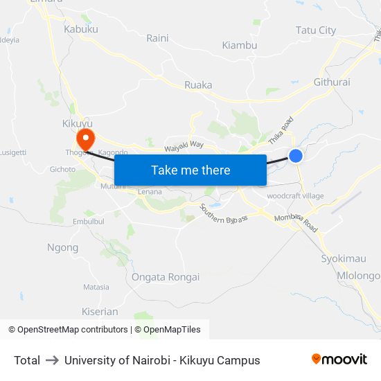 Total to University of Nairobi - Kikuyu Campus map