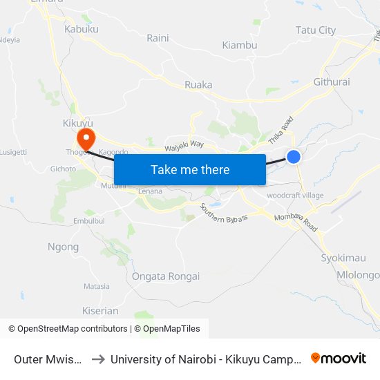 Outer Mwisho to University of Nairobi - Kikuyu Campus map