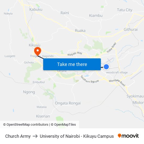 Church Army to University of Nairobi - Kikuyu Campus map