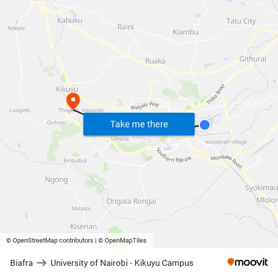 Biafra to University of Nairobi - Kikuyu Campus map