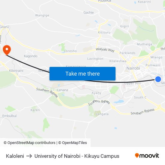 Kaloleni to University of Nairobi - Kikuyu Campus map