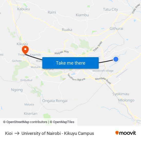 Kioi to University of Nairobi - Kikuyu Campus map