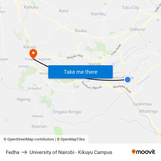 Fedha to University of Nairobi - Kikuyu Campus map