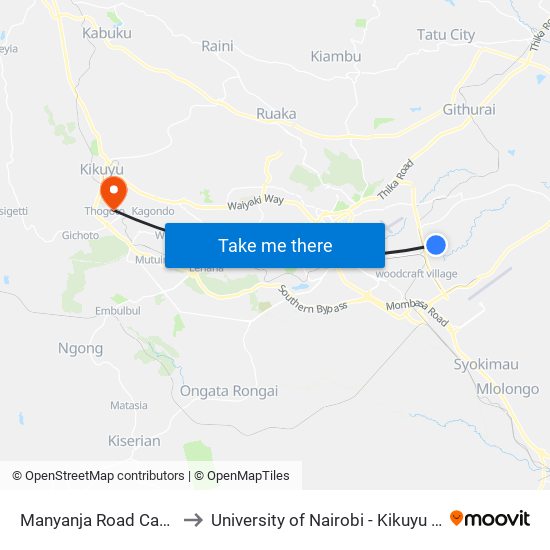 Manyanja Road Car Wash to University of Nairobi - Kikuyu Campus map