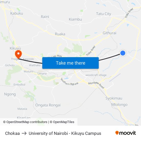 Chokaa to University of Nairobi - Kikuyu Campus map