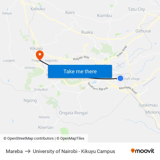 Mareba to University of Nairobi - Kikuyu Campus map