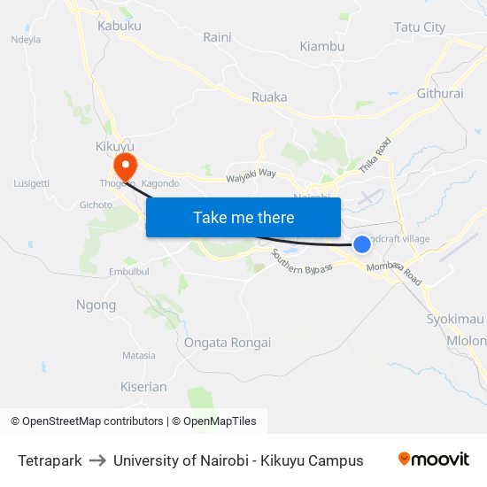 Tetrapark to University of Nairobi - Kikuyu Campus map