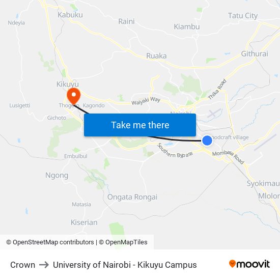 Crown to University of Nairobi - Kikuyu Campus map