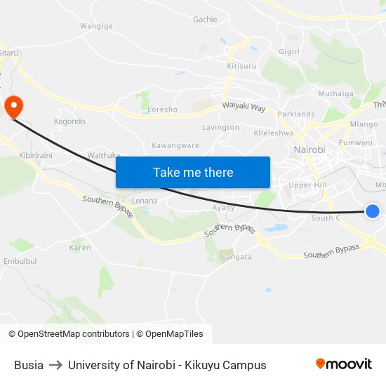 Busia to University of Nairobi - Kikuyu Campus map