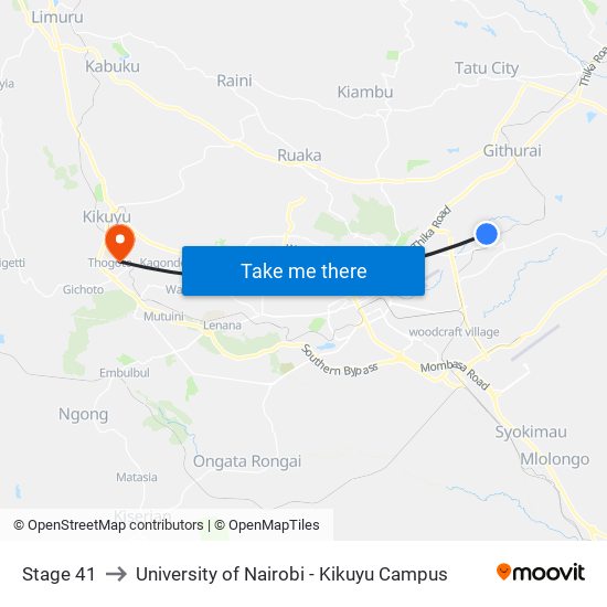 Stage 41 to University of Nairobi - Kikuyu Campus map