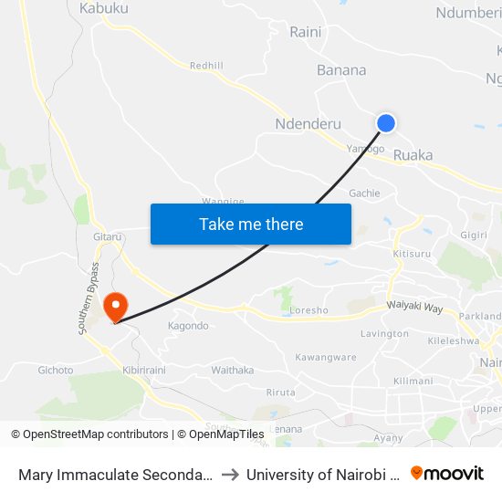 Mary Immaculate Secondary School/Muchatha to University of Nairobi - Kikuyu Campus map