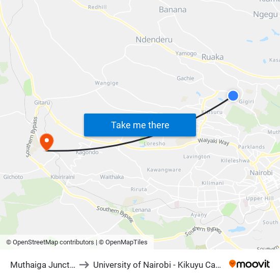Muthaiga Junction to University of Nairobi - Kikuyu Campus map