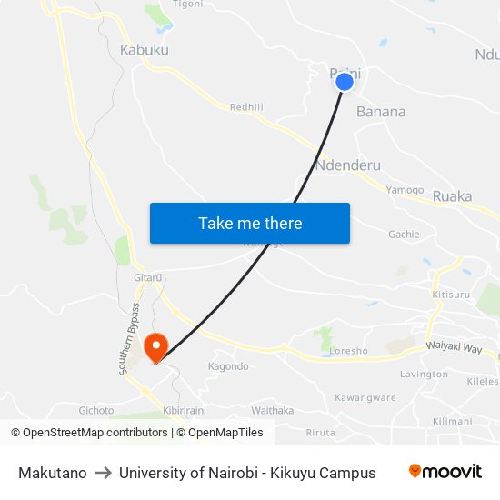 Makutano to University of Nairobi - Kikuyu Campus map