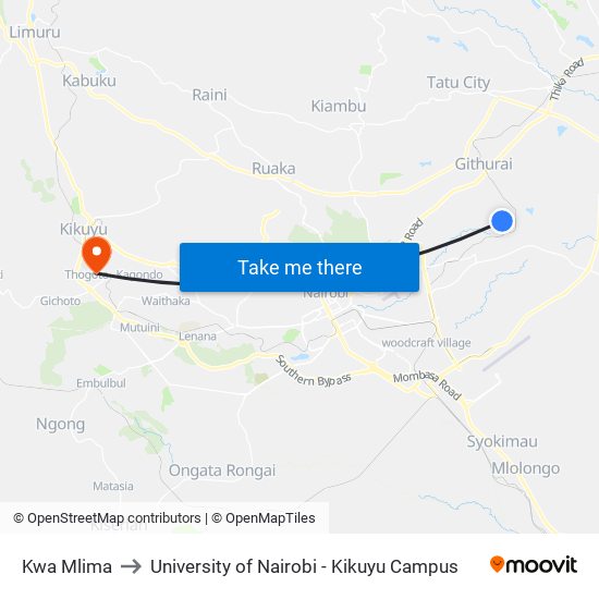 Kwa Mlima to University of Nairobi - Kikuyu Campus map