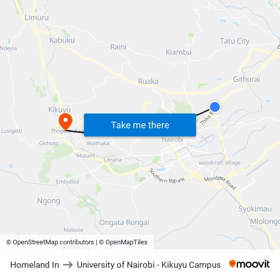 Homeland In to University of Nairobi - Kikuyu Campus map