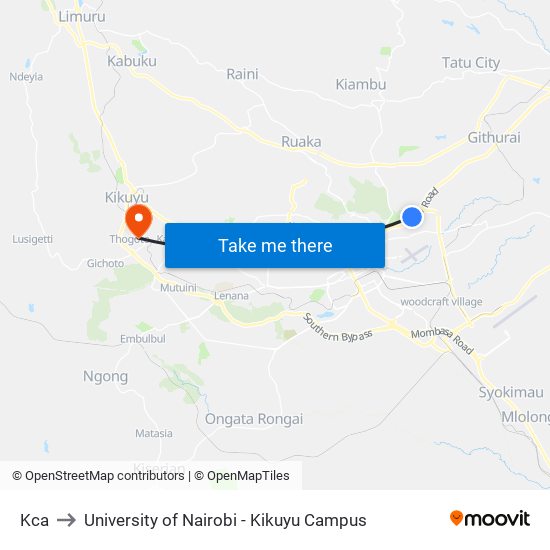 Kca to University of Nairobi - Kikuyu Campus map