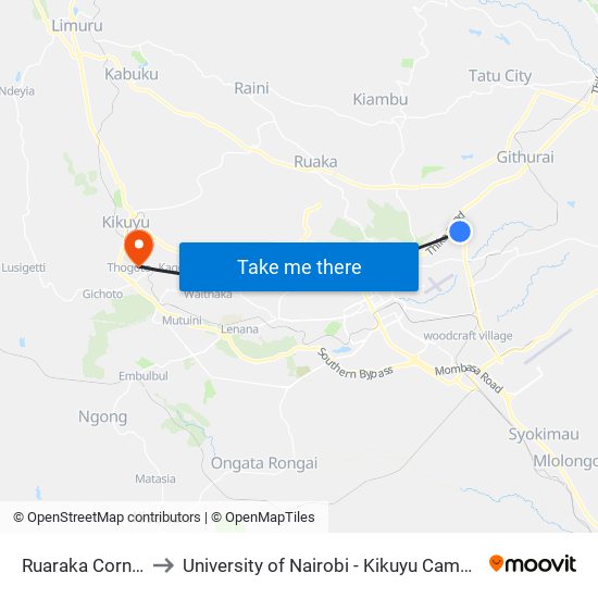 Ruaraka Corner to University of Nairobi - Kikuyu Campus map