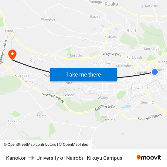 Kariokor to University of Nairobi - Kikuyu Campus map