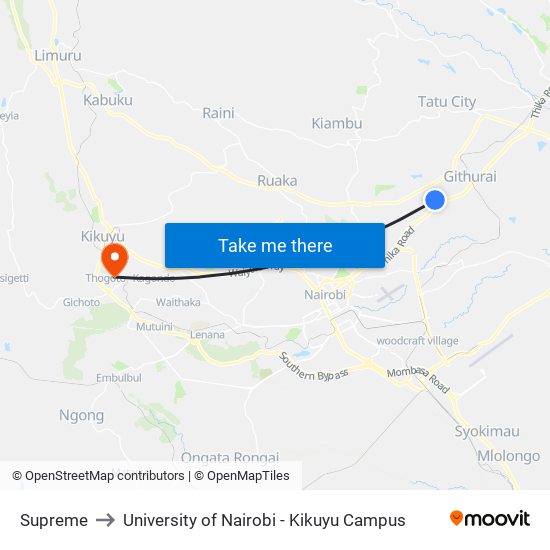 Supreme to University of Nairobi - Kikuyu Campus map