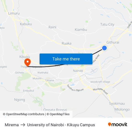 Mirema to University of Nairobi - Kikuyu Campus map